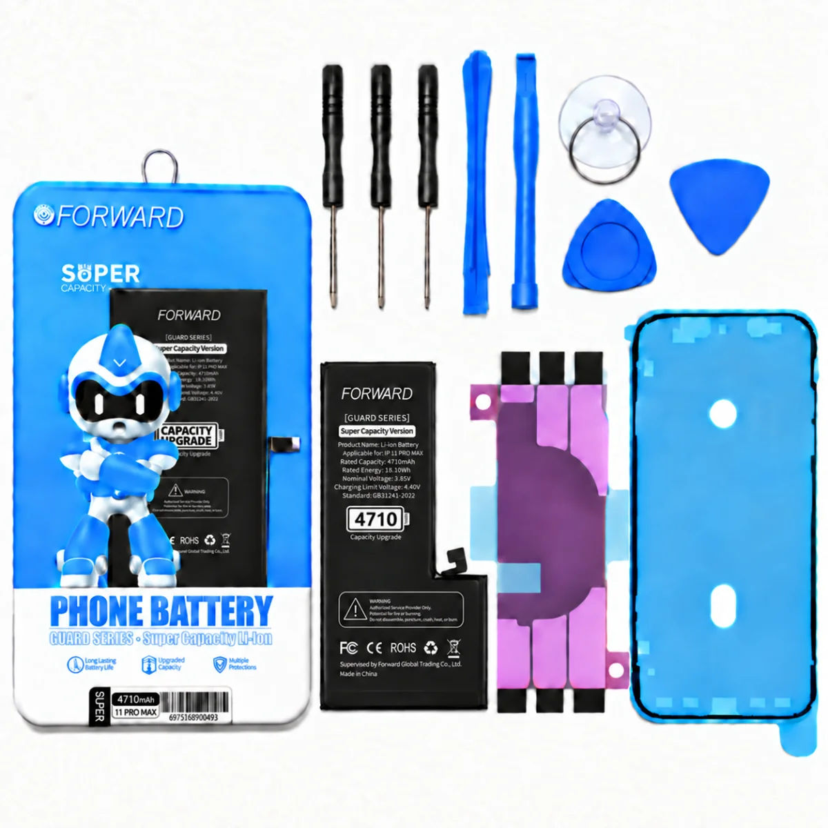 iPhone 11 Pro Max Batarya - Forward 4710 mAh Güçlendirilmiş Pil ve Tamir Seti