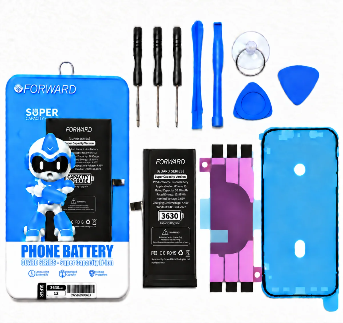 iPhone 13 Batarya - Forward 3630 mAh Güçlendirilmiş Pil ve Tamir Seti