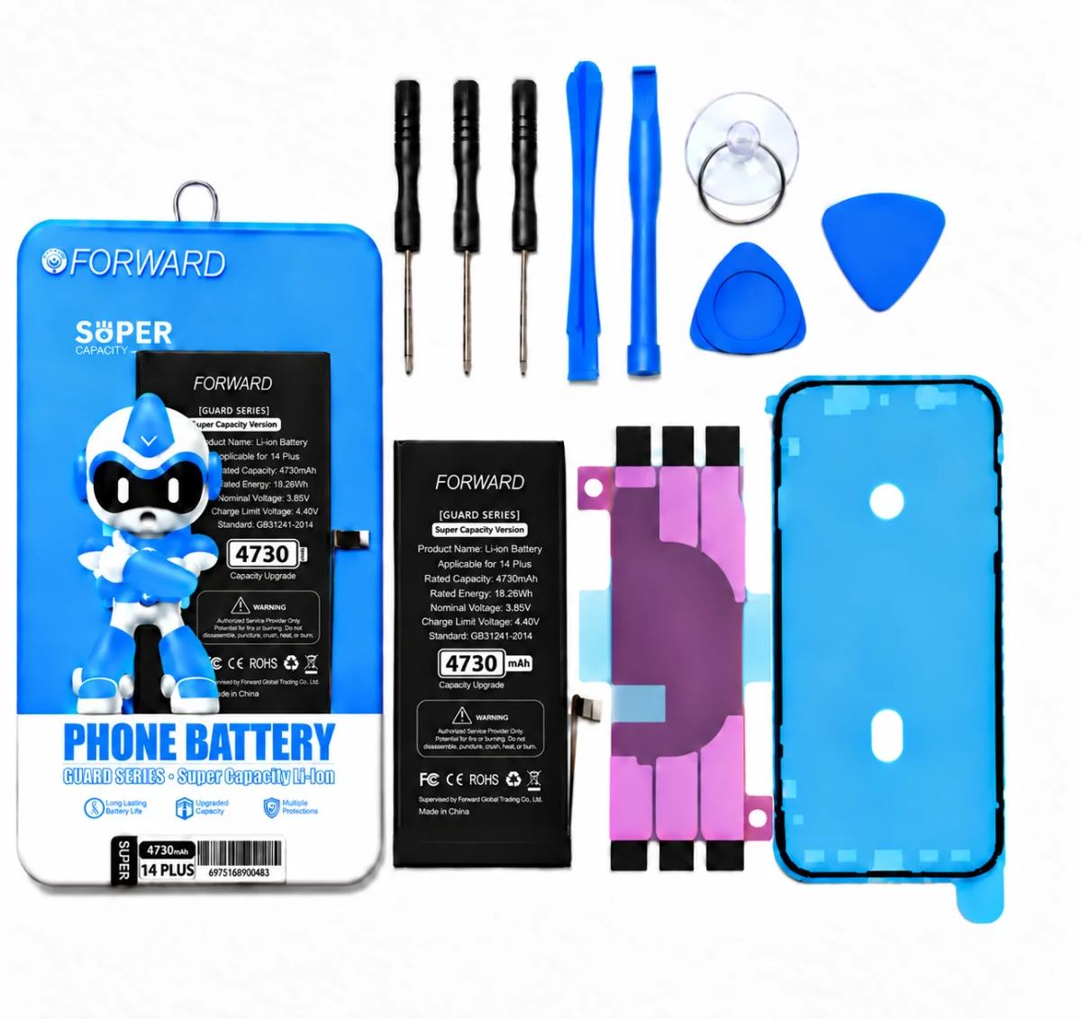 iPhone 14 Plus Batarya - Forward 4730 mAh Güçlendirilmiş Pil ve Tamir Seti