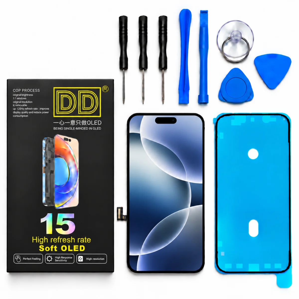 iPhone 15 Ekran | DD - Canlı Renkler, Yüksek Hız ve Tamir Seti
