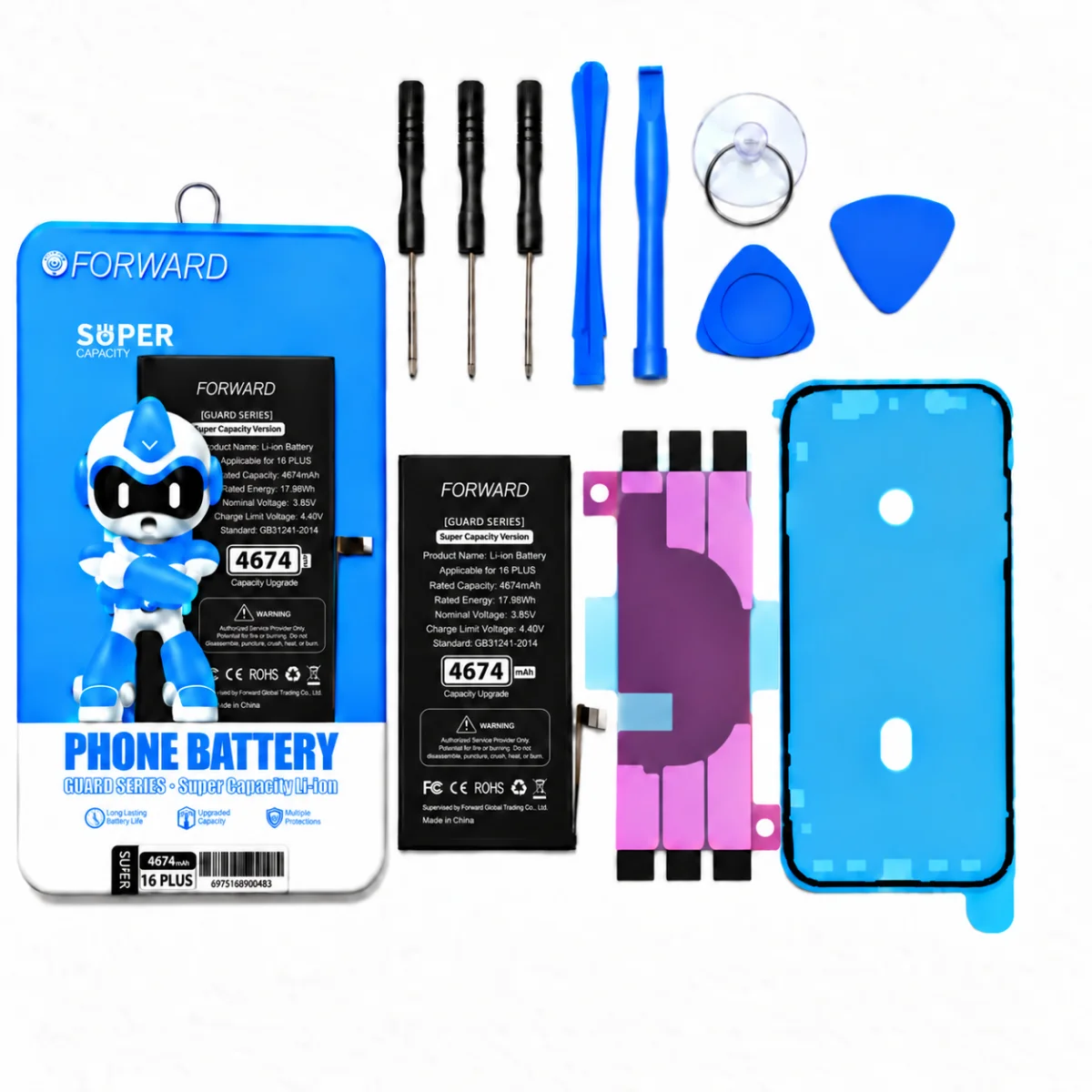 iPhone 16 Plus Batarya - Forward 4674 mAh Güçlendirilmiş Pil ve Tamir Seti