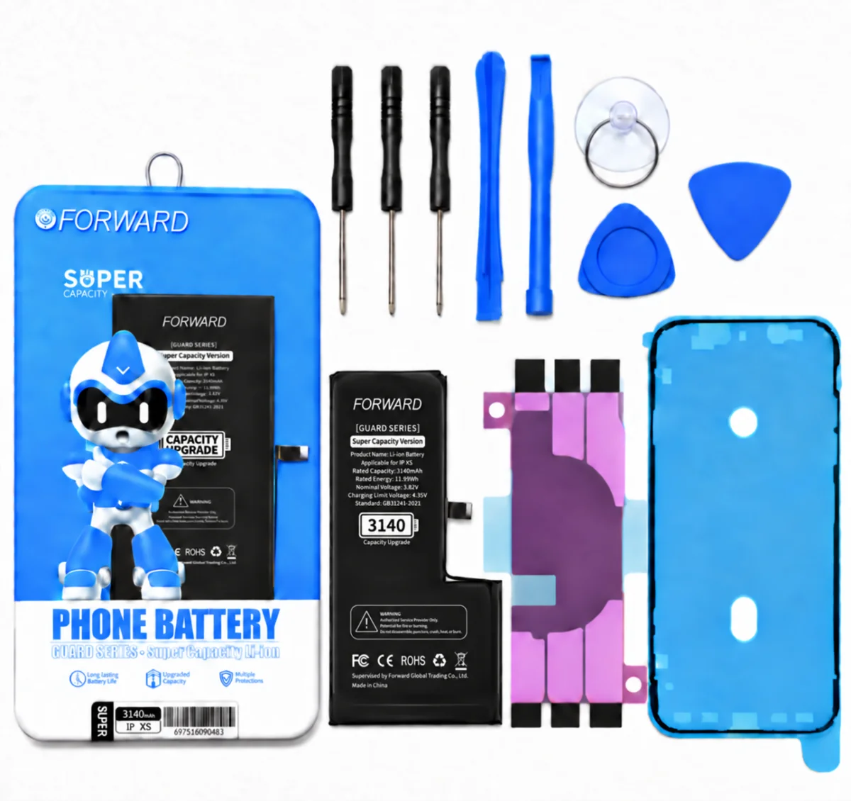 iPhone XS Batarya - Forward 3140 mAh Güçlendirilmiş Pil ve Tamir Seti
